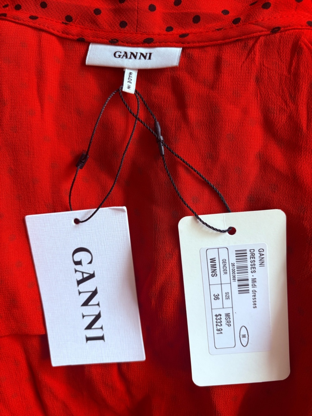 Ganni Wrap Maxi Dress Red Polka Dot Size 36 Small NWT - Picture 7 of 9
